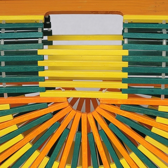 One Mango Fashion Colorful Bamboo Handbag Handmade Weave Beach Bag Tote - Picture 7 of 15